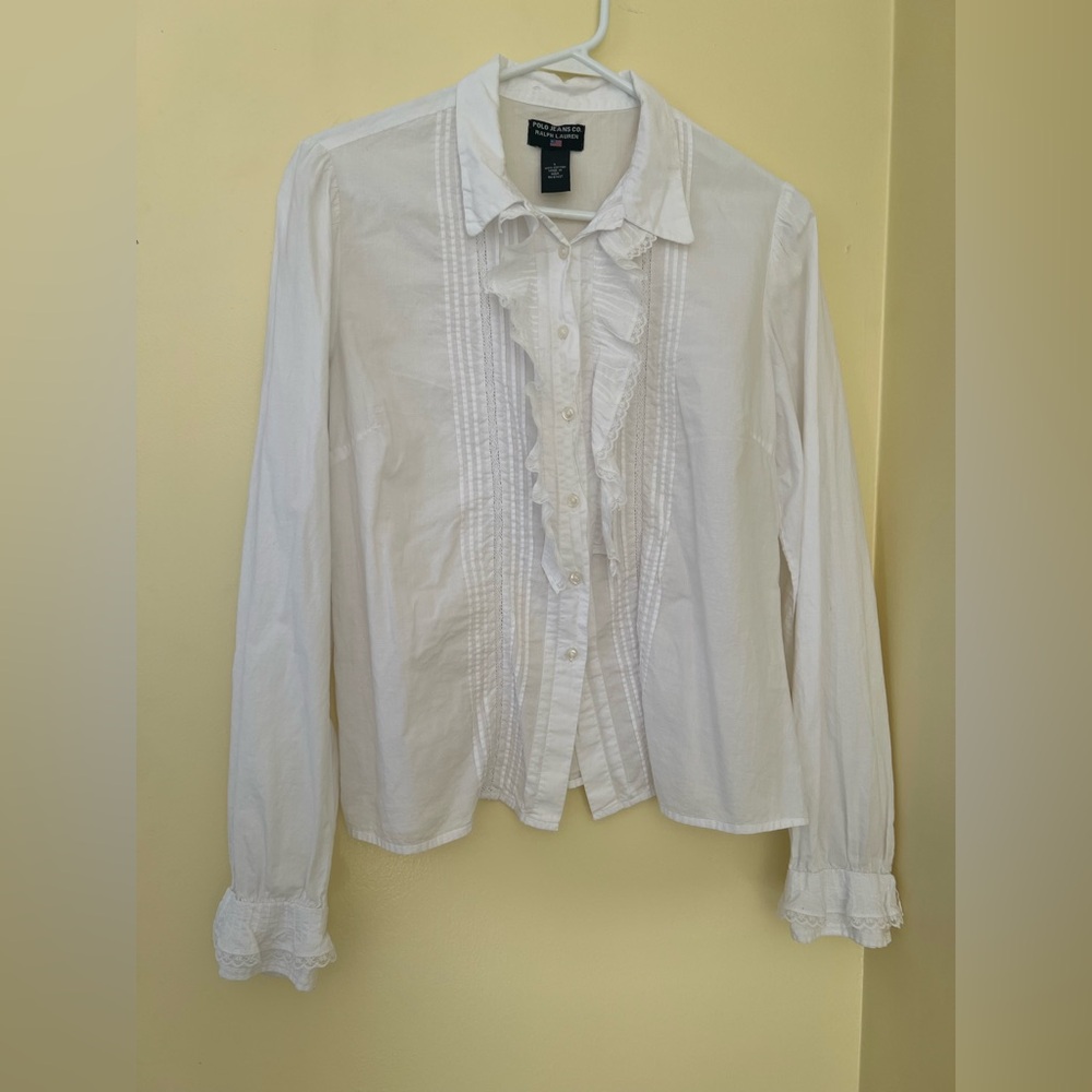 Polo by Ralph Lauren White Ruffle Button-Down Shirt